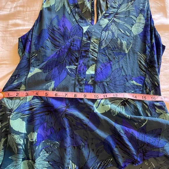 Rebecca Taylor Blue Green Floral Silk Sleeveless Peplum Top 8 - Picture 4 of 6